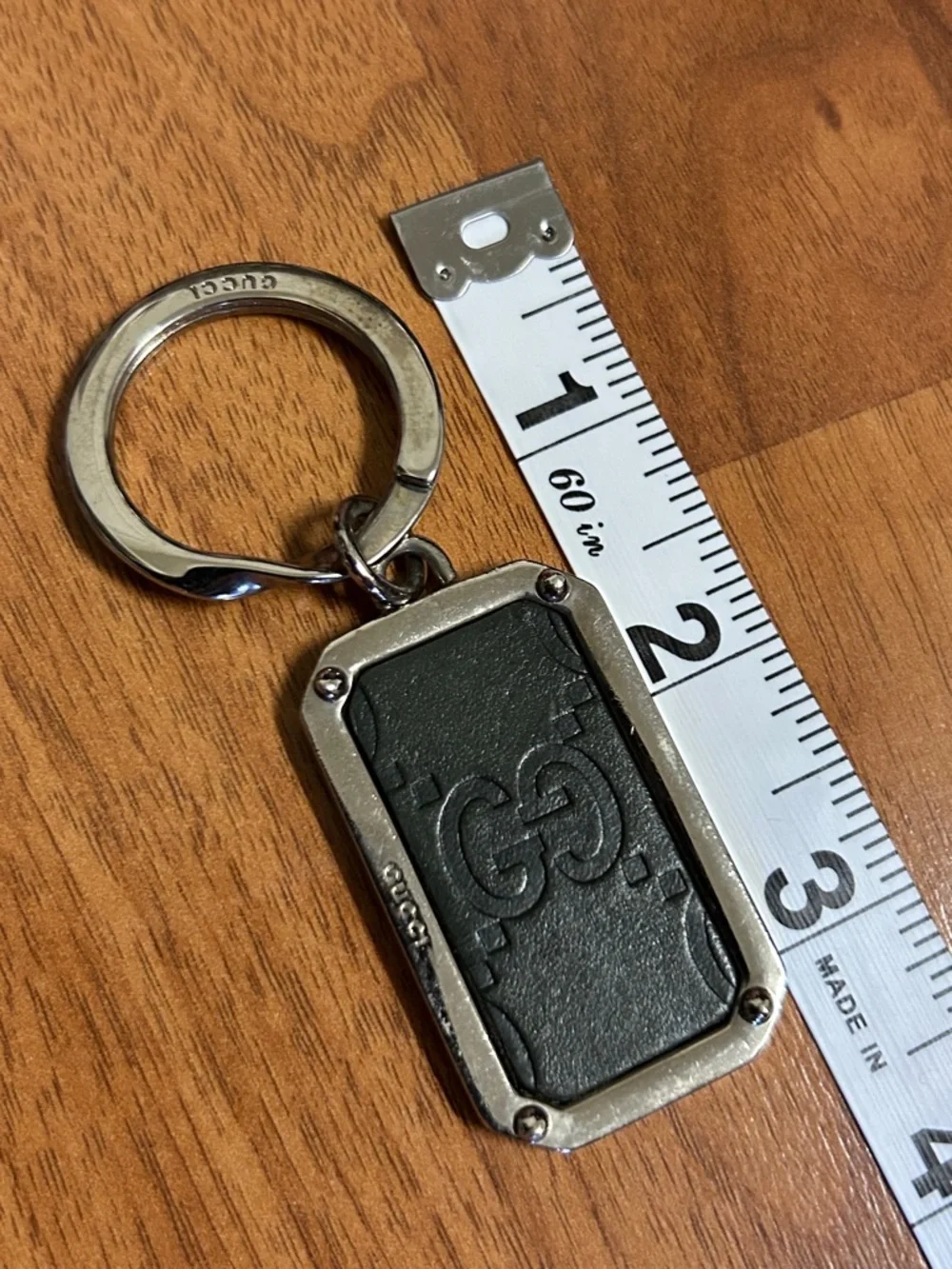 Gucci Black Leather and Gold-Tone Metal Keyring